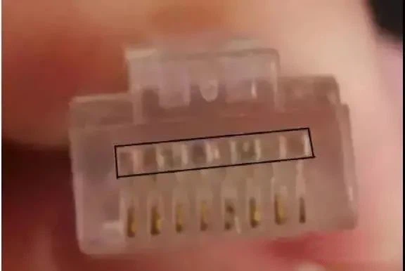 Front view of the Cat5e RJ45 plugs Front view of the Cat5e RJ45 plugs