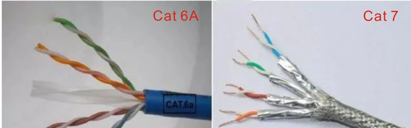 Cable structure comparison between the Cat6A and Cat7 cable Cable structure comparison between the Cat6A and Cat7 cable