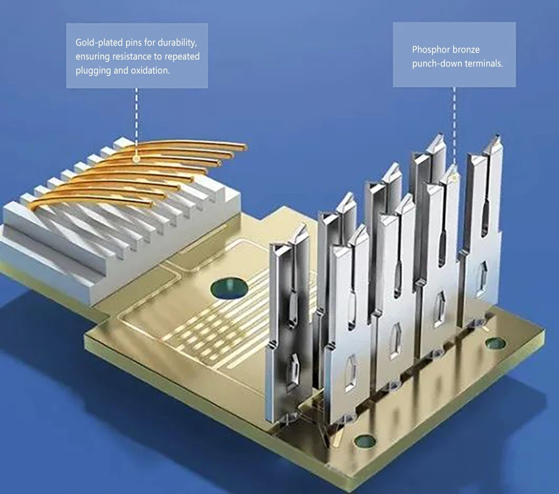 in RJ45 keystone jacks, phosphor bronze and gold plated pins are predominantly used in RJ45 keystone jacks, phosphor bronze and gold plated pins are predominantly used