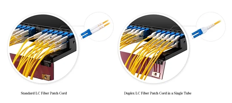 Duplex LC patch cords allow bidirectional signal transmission within a single fiber cable.Duplex patch cords improves space utilization by 50%, saving time and costs while simplifying cabling-particularly advantageous for spaces with limited room. Duplex LC patch cords allow bidirectional signal transmission within a single fiber cable.Duplex patch cords improves space utilization by 50%, saving time and costs while simplifying cabling-particularly advantageous for spaces with limited room.