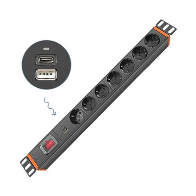 1U EU Norm Alluminum Leale Power 7- Way Distribution Unit Cabinet Socket